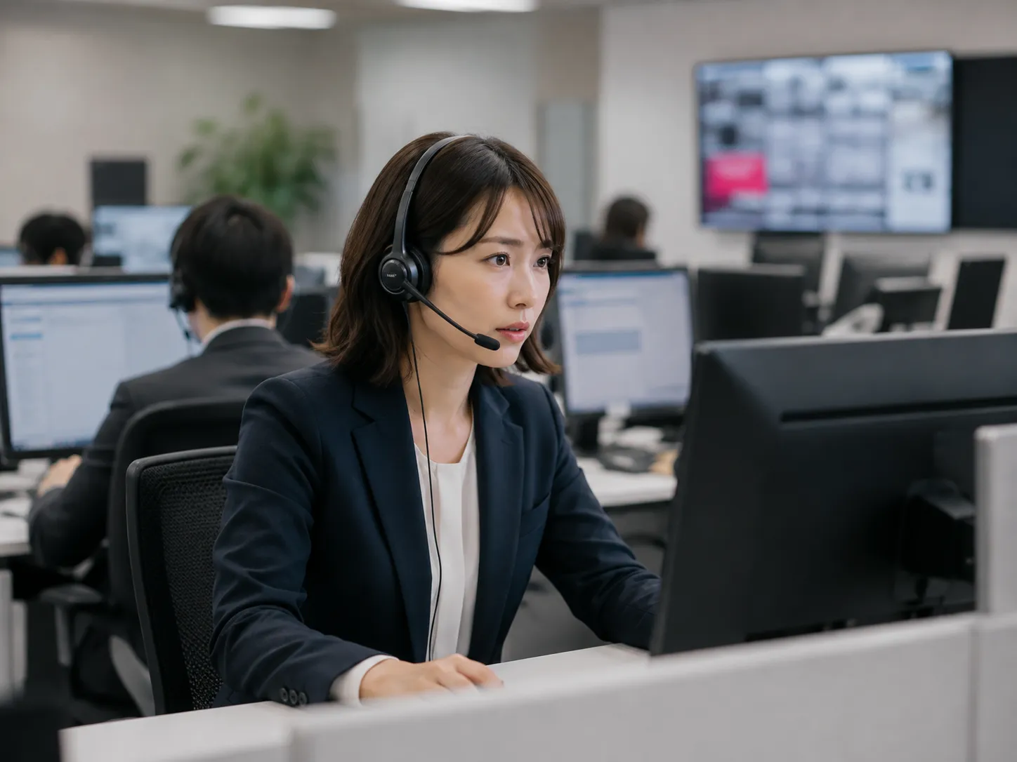 接客中の会話をヘッドセットとAIで分析するイメージ