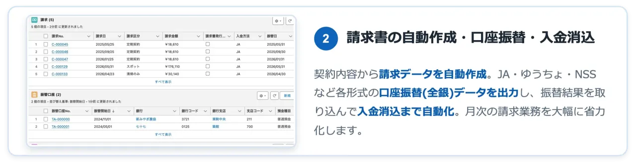 請求・口座振替管理画面